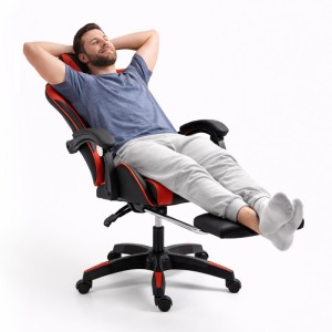 Fotel gamingowy obrotowy z podnóżkiem EC GAMING masażer KO24CZE