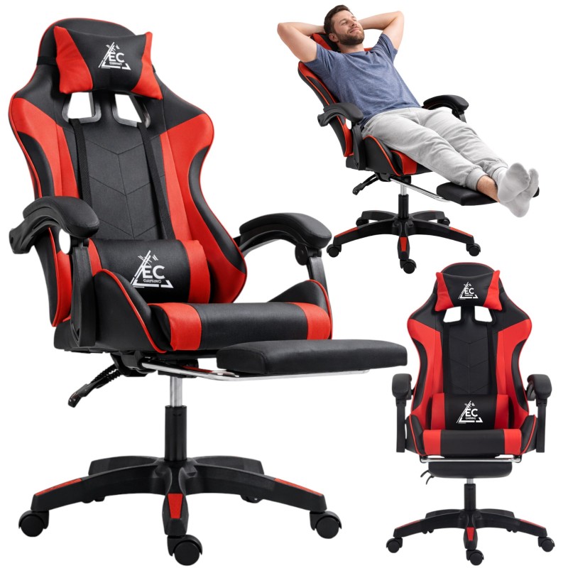 Fotel gamingowy obrotowy z podnóżkiem EC GAMING masażer KO24CZE