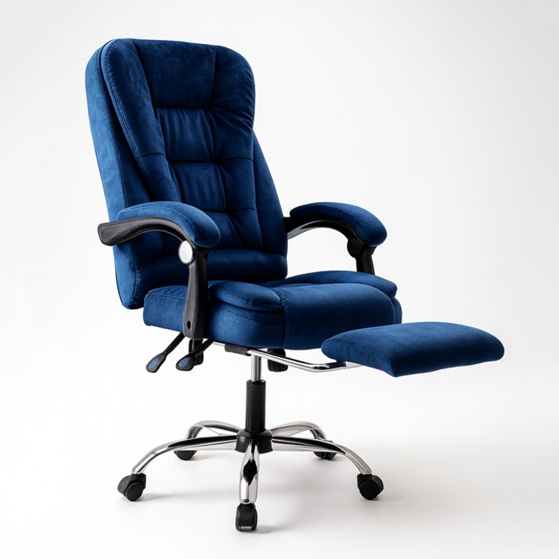 Fotel obrotowy BOSS z podnóżkiem i z masażerem - NIEBIESKI WELUR KO22NW-MAT