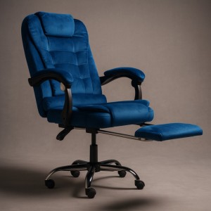 Fotel obrotowy BOSS z podnóżkiem i z masażerem - NIEBIESKI WELUR KO22NW-MAT