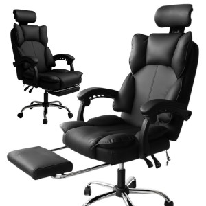 Fotel biurowy obrotowy Directo z podnóżkiem - czarny ecoskóra KO49CZ