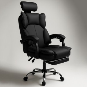 Fotel biurowy obrotowy Directo z podnóżkiem - czarny ecoskóra KO49CZ