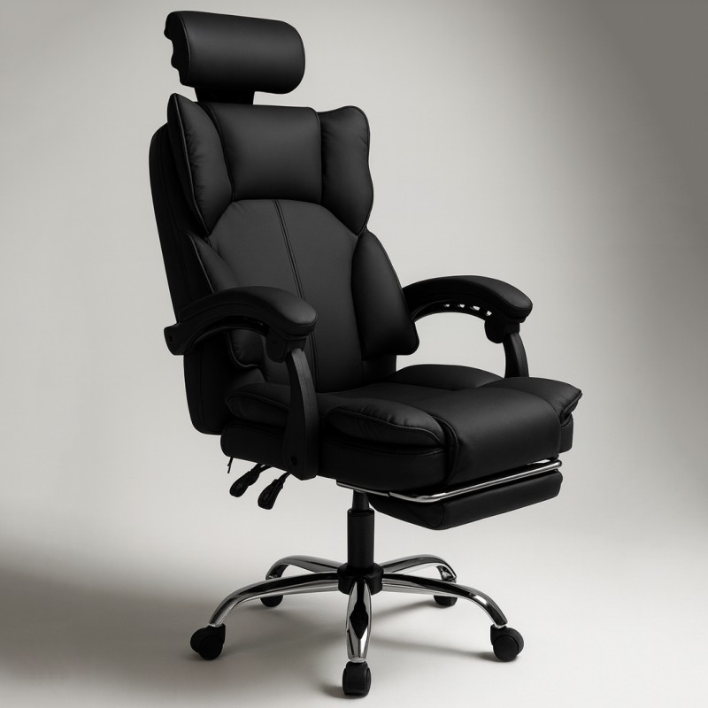 Fotel biurowy obrotowy Directo z podnóżkiem - czarny ecoskóra KO49CZ