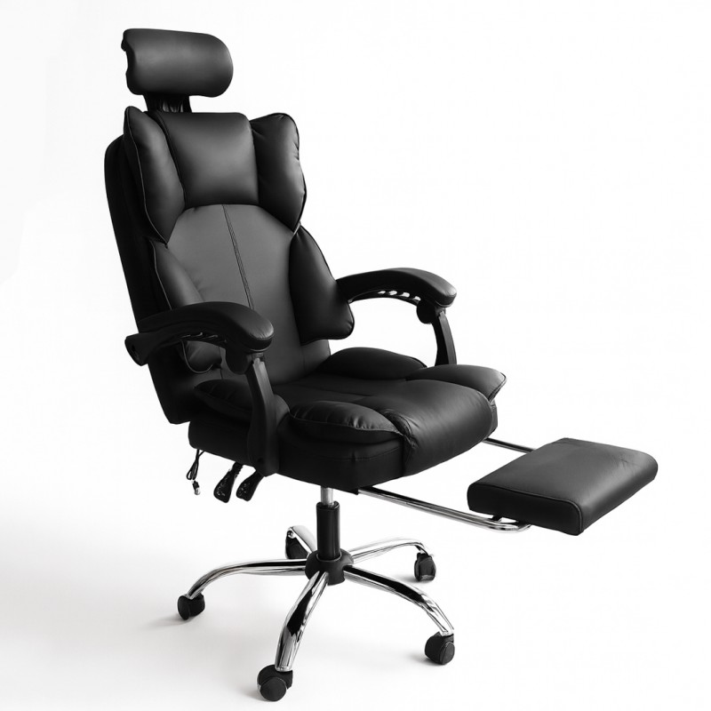 Fotel biurowy obrotowy Directo z podnóżkiem - czarny ecoskóra KO49CZ