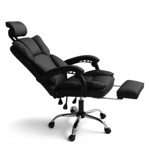 Fotel biurowy obrotowy Directo z podnóżkiem - czarny ecoskóra KO49CZ