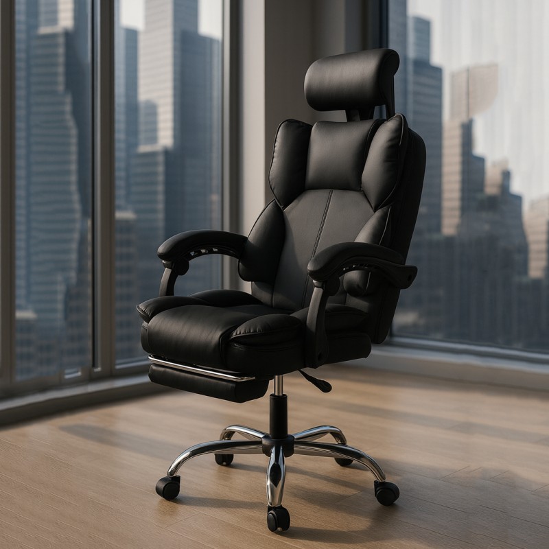 Fotel biurowy obrotowy Directo z podnóżkiem - czarny ecoskóra KO49CZ