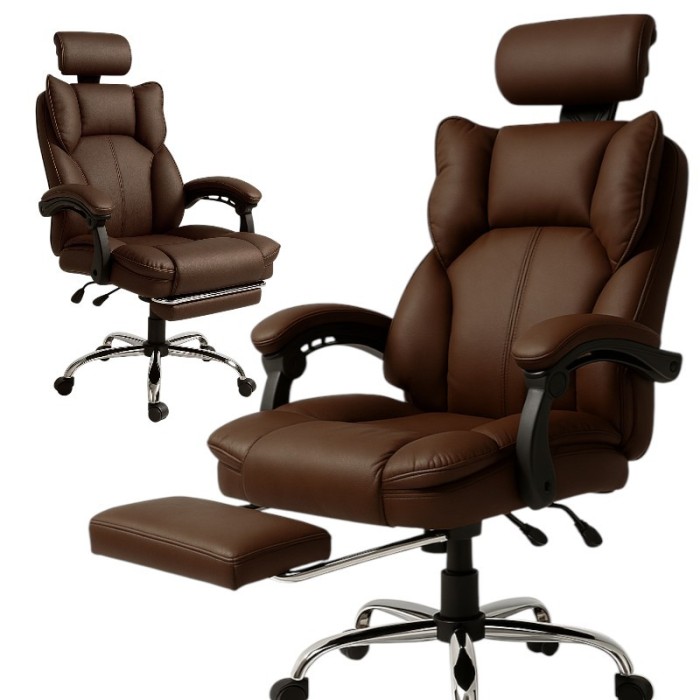 Fotel biurowy obrotowy Directo z podnóżkiem - ecoskóra brązowy ciemny KO49BR