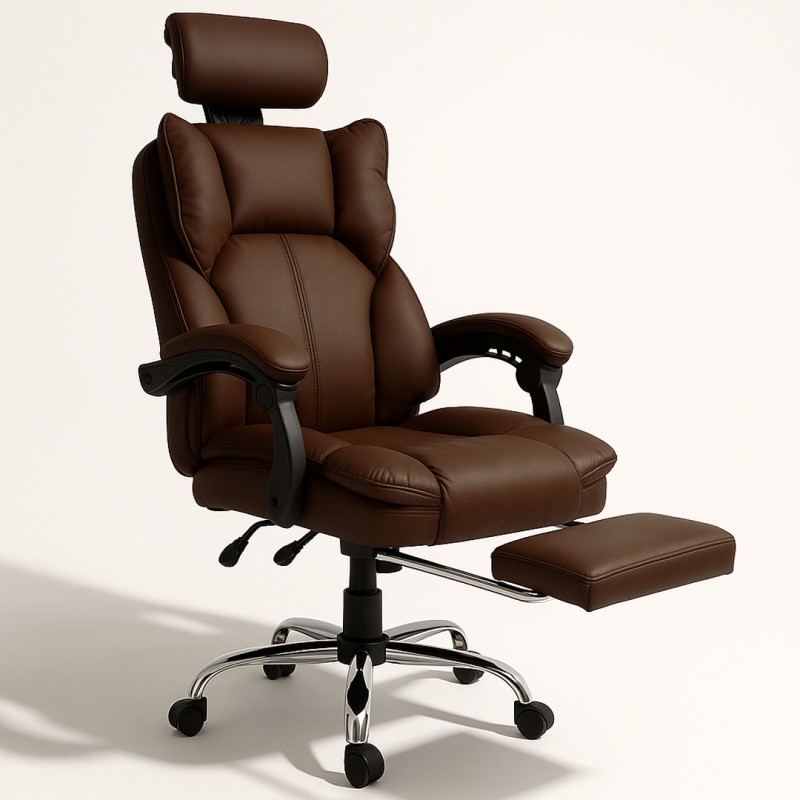 Fotel biurowy obrotowy Directo z podnóżkiem - ecoskóra brązowy ciemny KO49BR