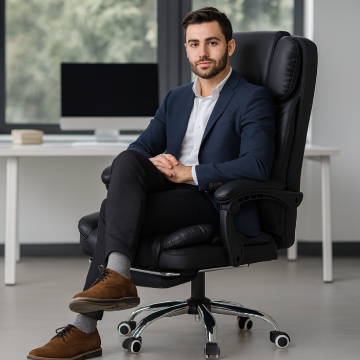 Fotel biurowy obrotowy MASTER PRESTIGE, podnóżek i masażer- ecoskóra czarny KO42CZ