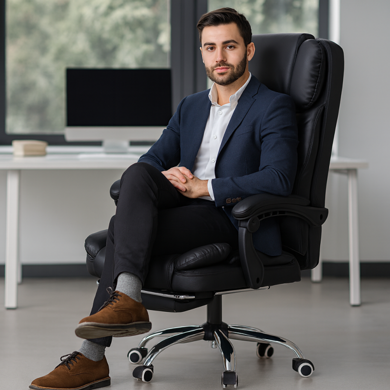 Fotel biurowy obrotowy MASTER PRESTIGE, podnóżek i masażer- ecoskóra czarny KO42CZ