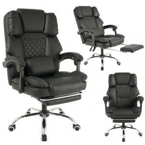 Fotel biurowy obrotowy MASTER PRESTIGE, podnóżek i masażer- ecoskóra czarny KO42CZ