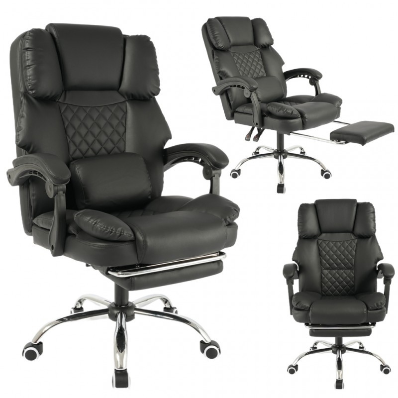 Fotel biurowy obrotowy MASTER PRESTIGE, podnóżek i masażer- ecoskóra czarny KO42CZ