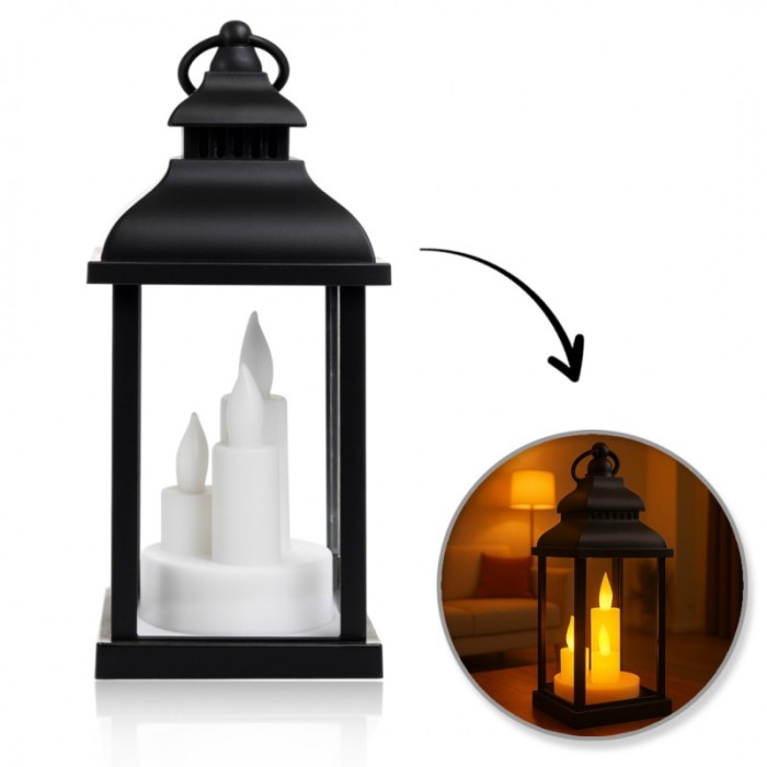 Lampion dekoracyjny LED z imitacją świec 10 x 22 cm - LAMP52CZ