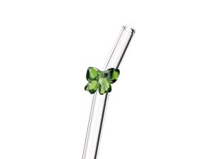 Kpl. 6 szklanych słomek z ozdobną dekoracją i czyścikiem.