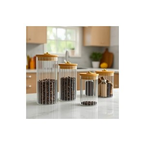 Cukiernica, pojemnik ryflowany z przykrywką bambusowa, rozm. S, 550 ml 1szt SZK167