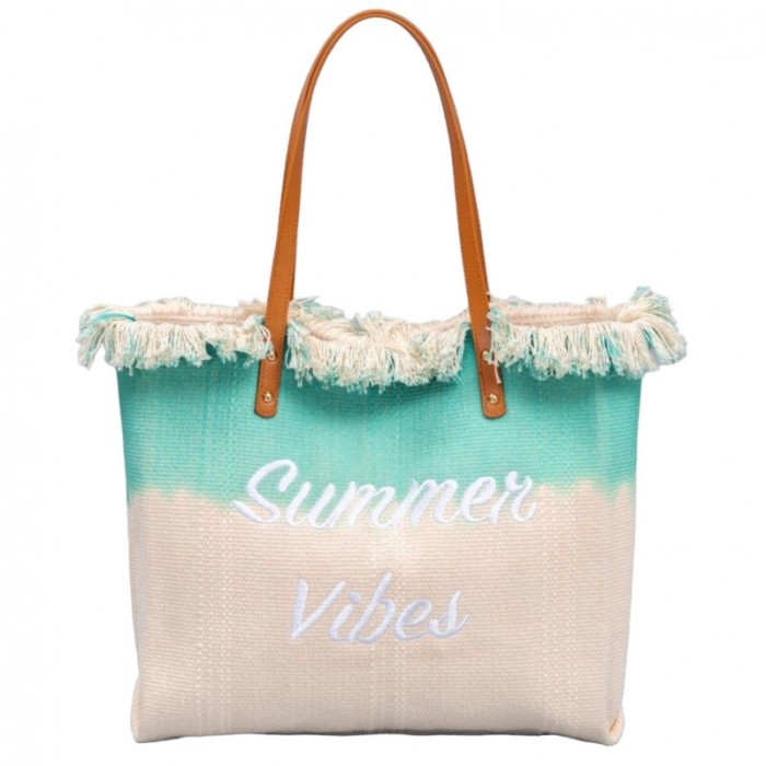 TORBA PLAŻOWA, Wakacyjna BOHO Z frędzlami zielona ombre, na zakupy TP14ZIE