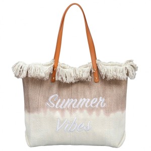 TORBA PLAŻOWA, wakacyjna BOHO Z frędzlami brązowa ombre, na zakupy TP14BR