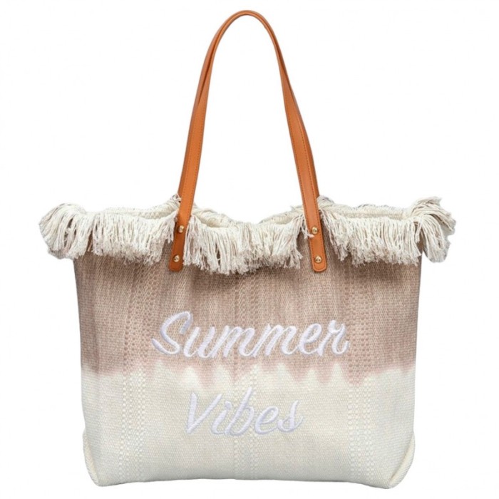 TORBA PLAŻOWA, wakacyjna BOHO Z frędzlami brązowa ombre, na zakupy TP14BR