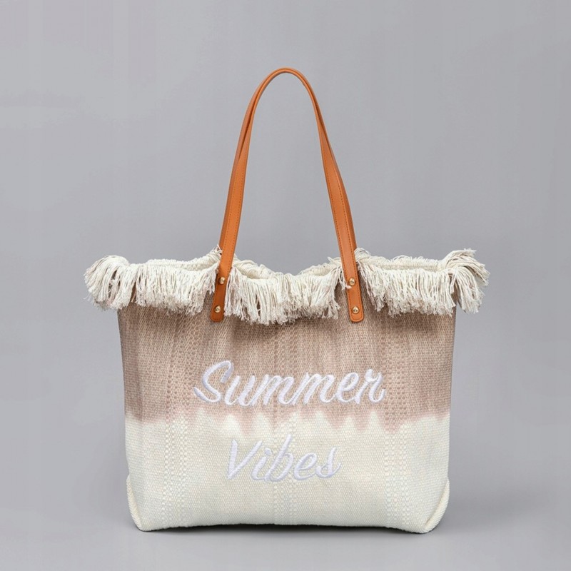 TORBA PLAŻOWA, wakacyjna BOHO Z frędzlami brązowa ombre, na zakupy TP14BR