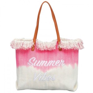 TORBA PLAŻOWA wakacyjna BOHO z frędzlami różowa ombre, na zakupy TP14R