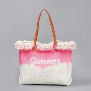 TORBA PLAŻOWA wakacyjna BOHO z frędzlami różowa ombre, na zakupy TP14R
