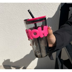Kubek z kolorowego szkła na Kawę Herbatę ze słomką i zamknięciem 400 ML CUP14