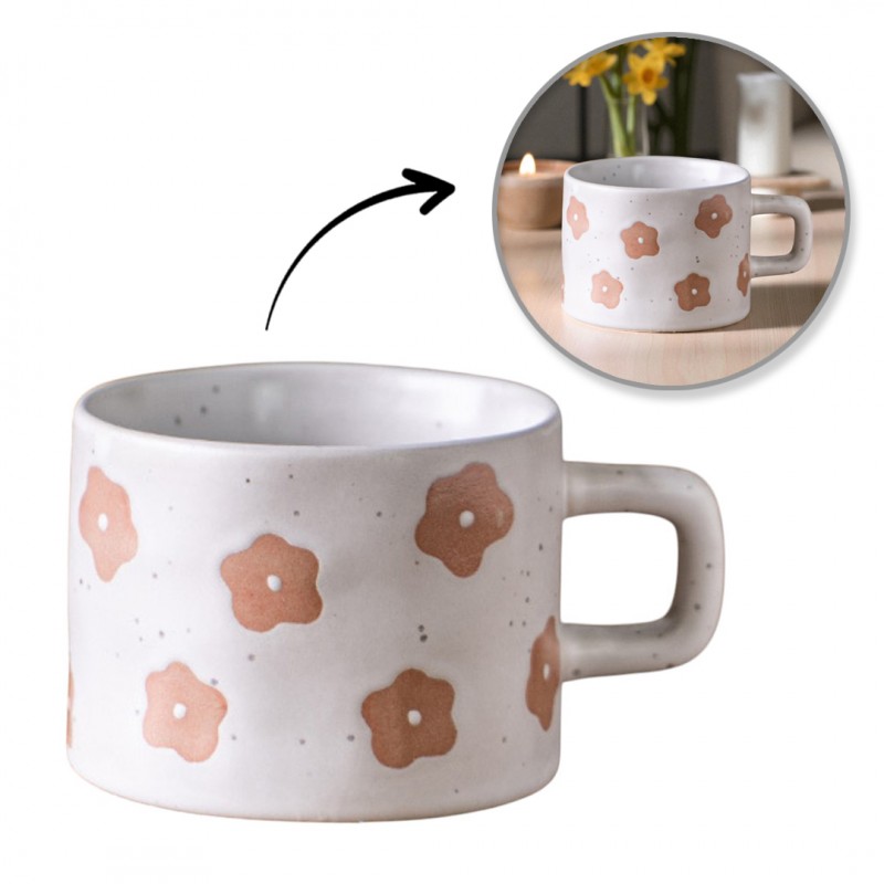 Kubek ceramiczny, kwiatowy wzór, 250ml - KB30
