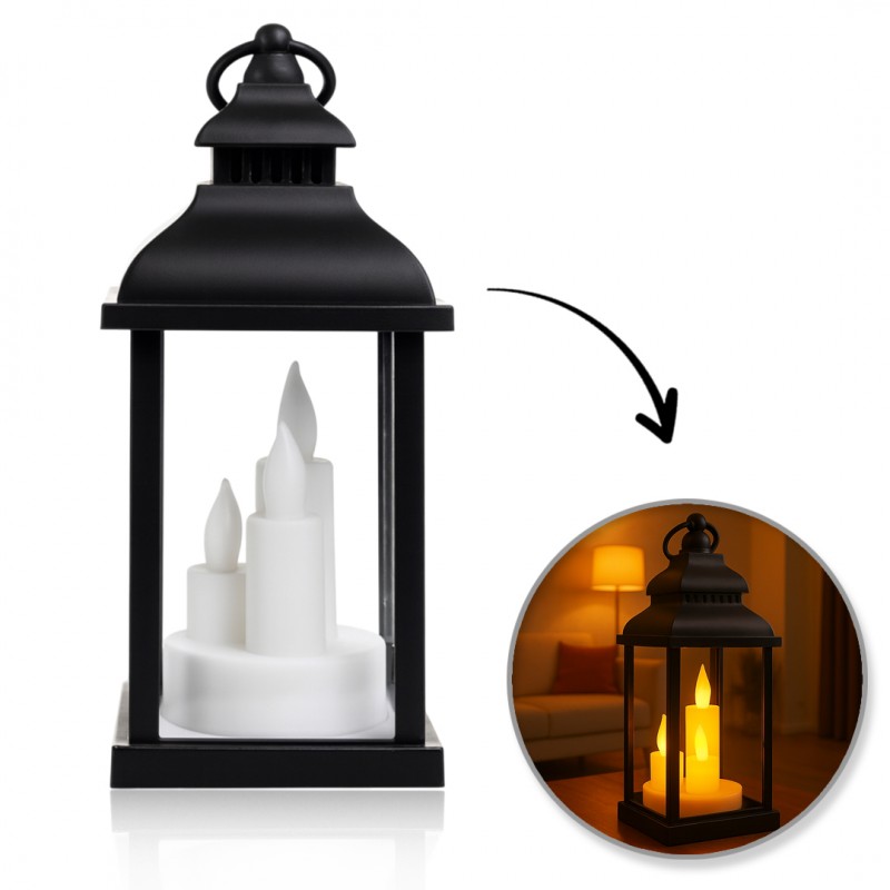 Lampion dekoracyjny LED z imitacją świec 10 x 22 cm - LAMP52CZ