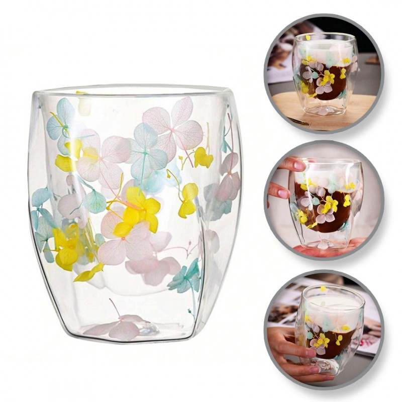 Szklanka termiczna z hortensją żółtą, niebieską i różową 250 ml 1szt SZK88