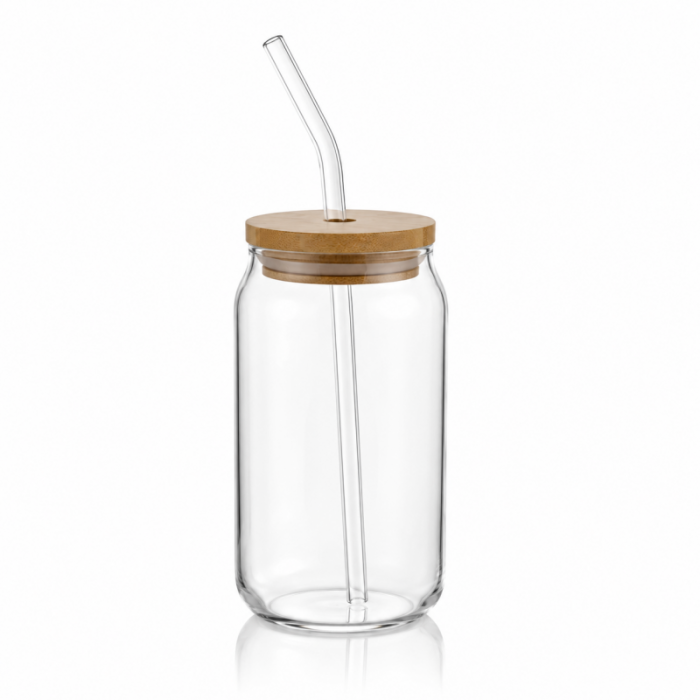 Szklanka 350ml z rurka i drewnianą przykrywka 1szt. do kawy, koktajli SZK210