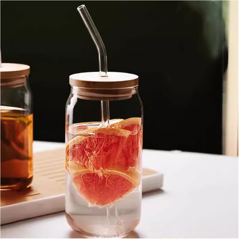 Szklanka 350ml z rurka i drewnianą przykrywka 1szt. do kawy, koktajli SZK210