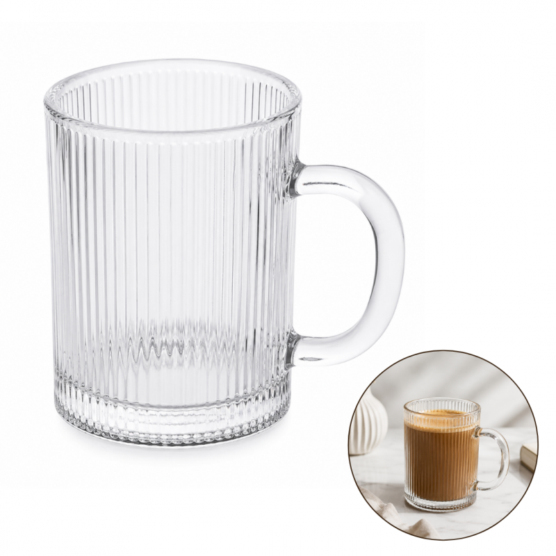 Szklanka 350ml ryflowana duża 1 szt do kawy, herbaty SZK212