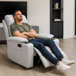 Fotel, sofa rozkładana jednoosobowa VERO z uchwytem na napój, ekoskóra szary SOF01SZ