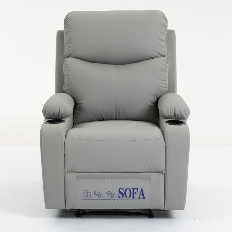 Fotel, sofa rozkładana jednoosobowa VERO z uchwytem na napój, ekoskóra szary SOF01SZ