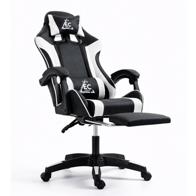 Fotel gamingowy obrotowy z podnóżkiem EC GAMING masażer KO24B