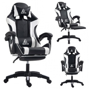 Fotel gamingowy obrotowy z podnóżkiem EC GAMING masażer KO24B