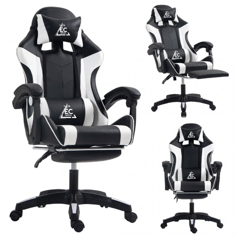 Fotel gamingowy obrotowy z podnóżkiem EC GAMING masażer KO24B