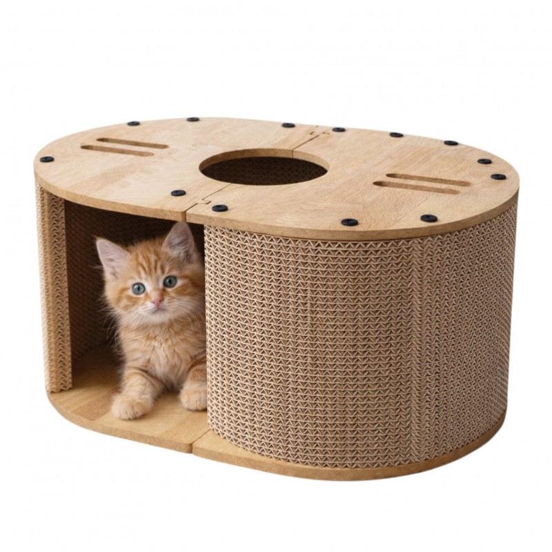 Tekturowy drapak dla kota, budka, domek, legowisko - 57 x 39,5 x 25 cm KOT31