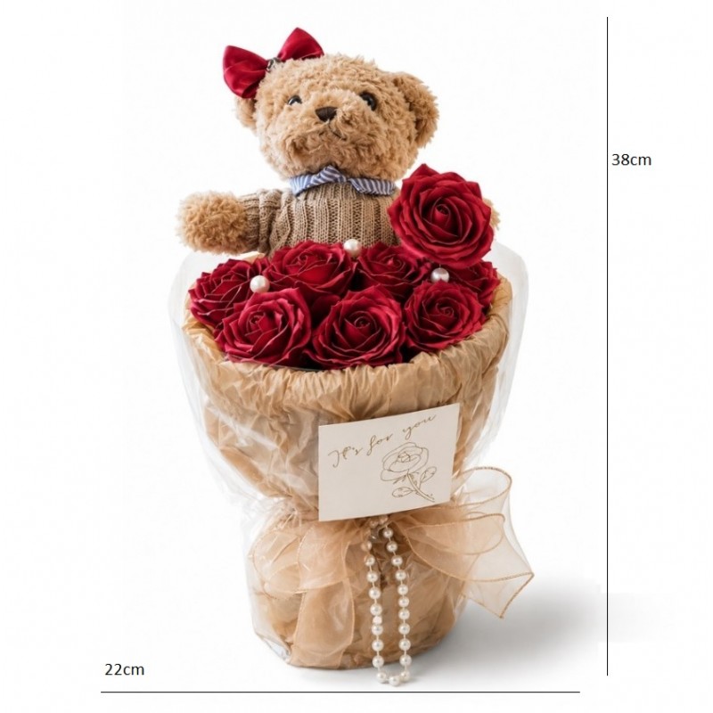 Flower box, bukiet zapachowych kwiatów mydlanych z MISIEM 8szt. BUK31CZE