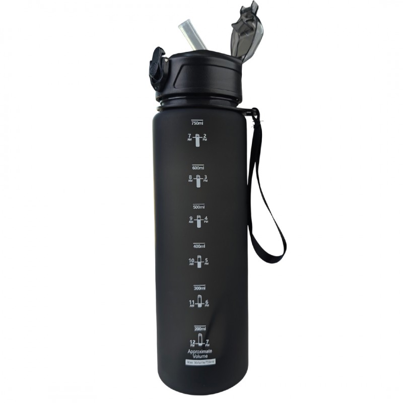 Butelka na wodę, sportowy bidon matowy 750ML czarny ECARLA SPORTS BD48