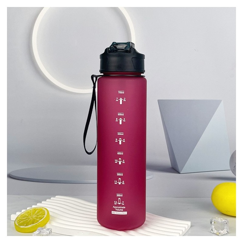 Butelka na wodę, sportowy bidon matowy 750ML bordowy ECARLA SPORTS BD49