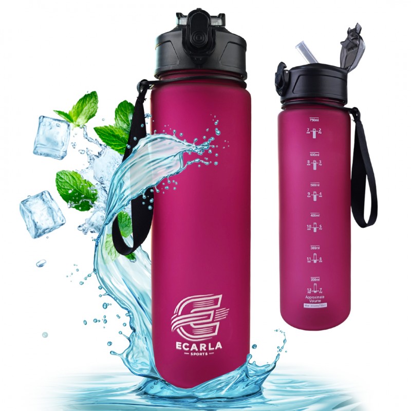 Butelka na wodę, sportowy bidon matowy 750ML bordowy ECARLA SPORTS BD49