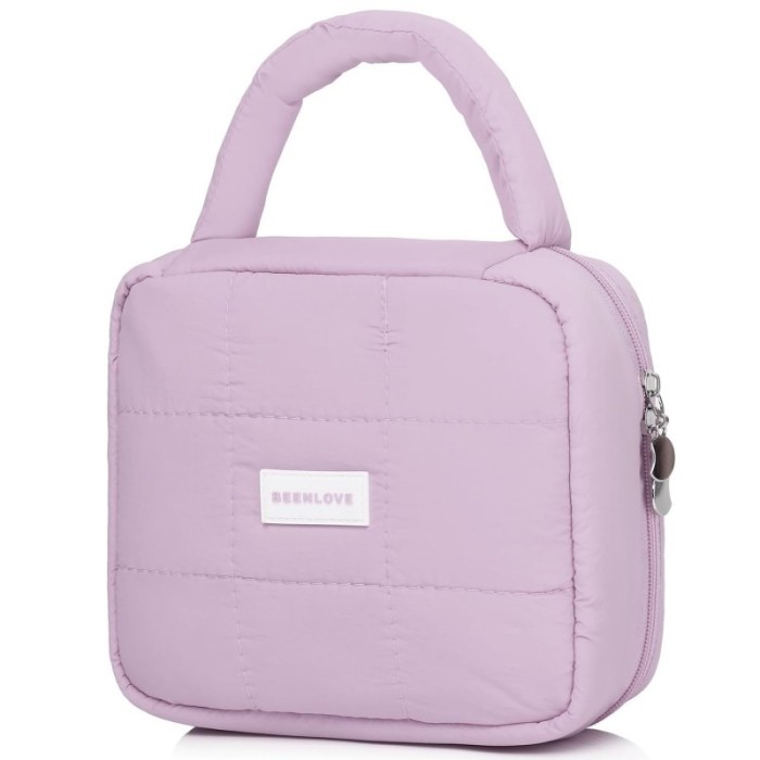 Kosmetyczka damska pikowana kuferek z rączką 21 x 17 x 8 cm KS139FIO