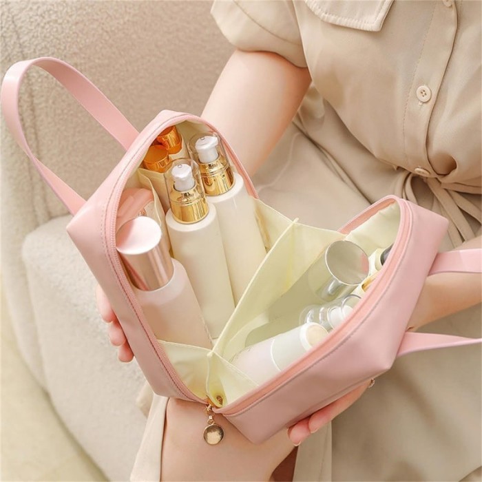 Kosmetyczka organizer na kosmetyki z rączką 17x7x19cm różowa KS128R