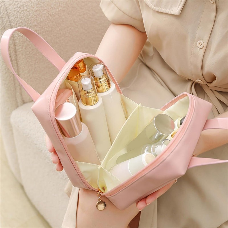 Kosmetyczka organizer na kosmetyki z rączką 17x7x19cm różowa KS128R
