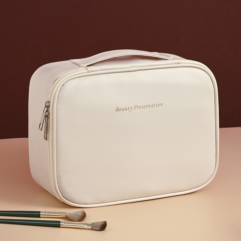 Kosmetyczka rozkładana elegancka kuferek etui z ekoskóry kremowa KS146K