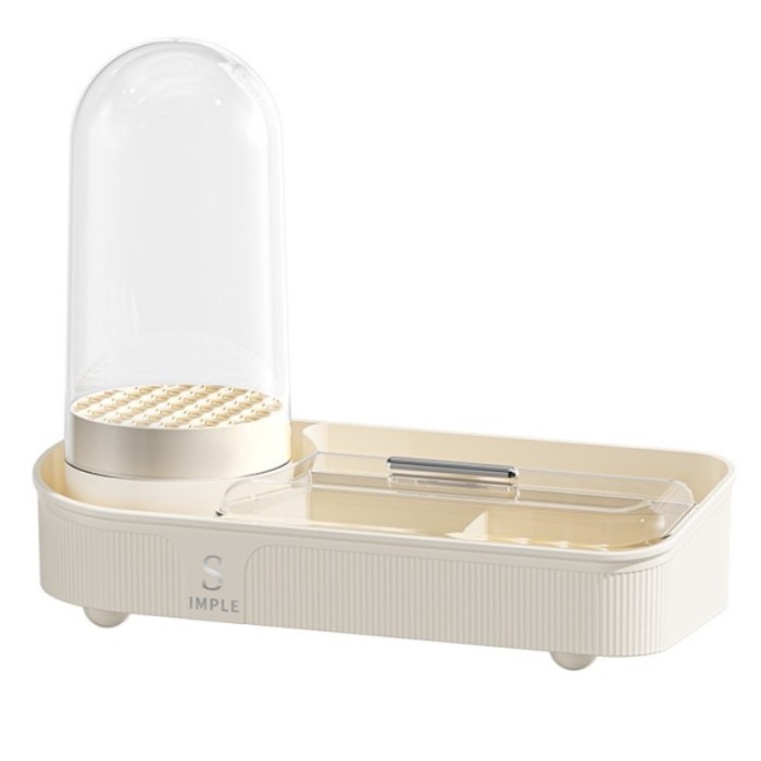 Organizer na pędzle, kosmetyki, ryflowany obrotowy kremowy 33,5x28x14 cm CB69