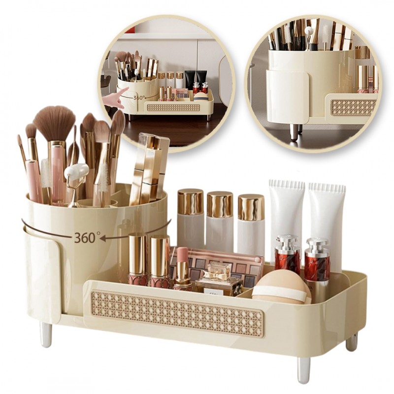 Organizer na pędzle, kosmetyki, plecionka wiedeńska obrotowy 34,5x14x15 cm CB75K