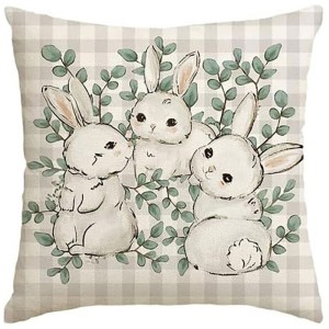Lniana poszewka na poduszkę 45 x 45 cm motyw wiosenny KRÓLICZKI POD226
