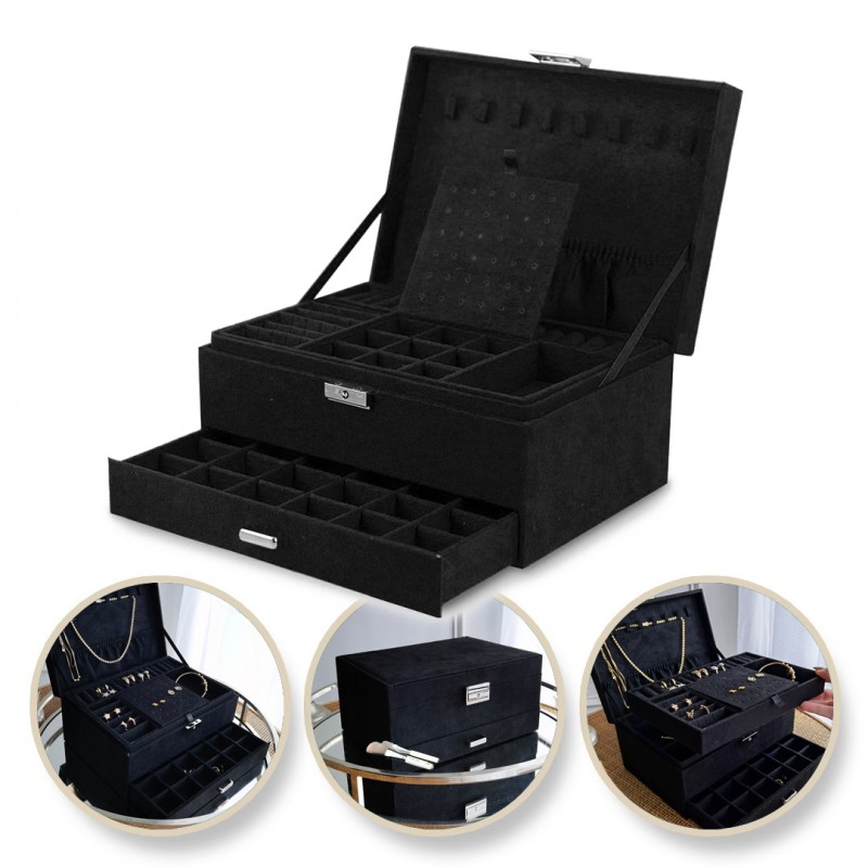 Szkatułka na biżuterię kuferek etui organizer czerń PD119CZ
